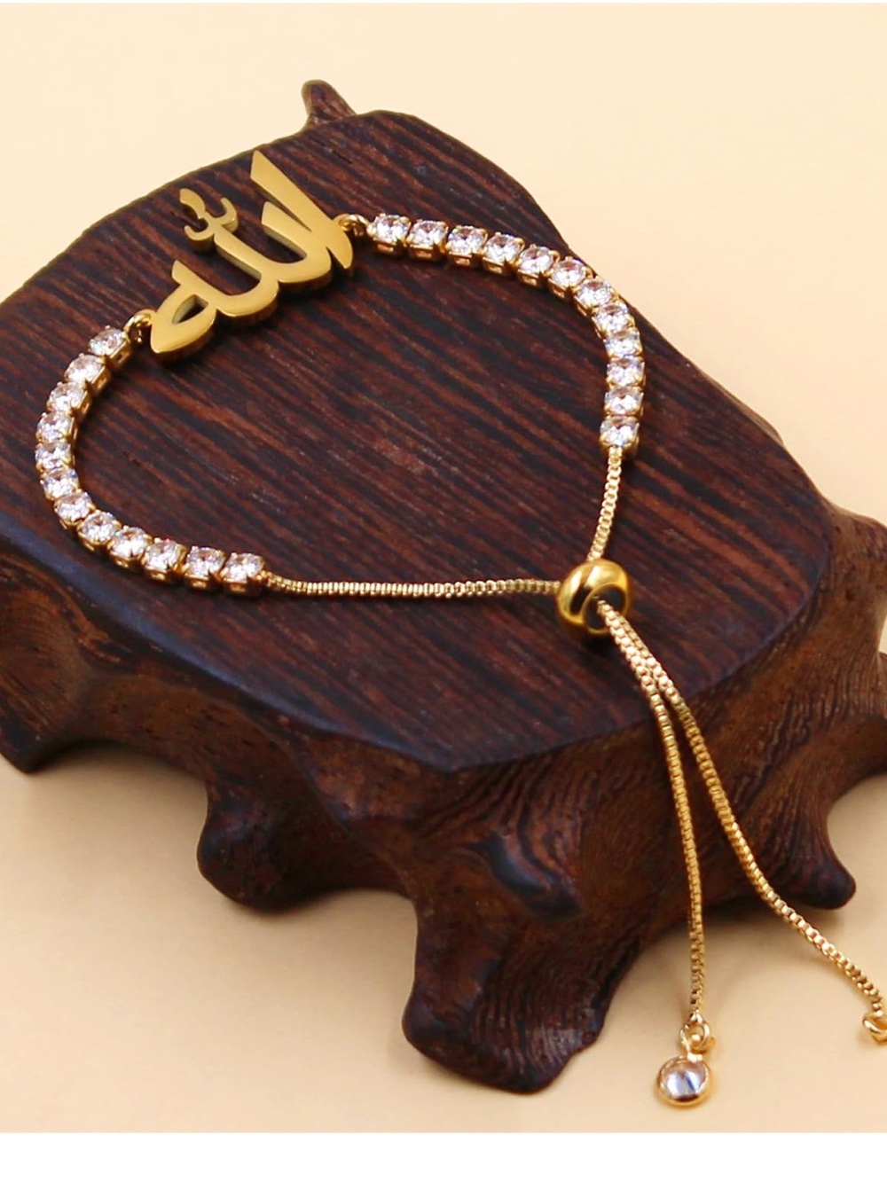 Gold Allah Arabic Calligraphy Crystal Adjustable Bracelet Fifi’s Closet - Picture 4 of 7